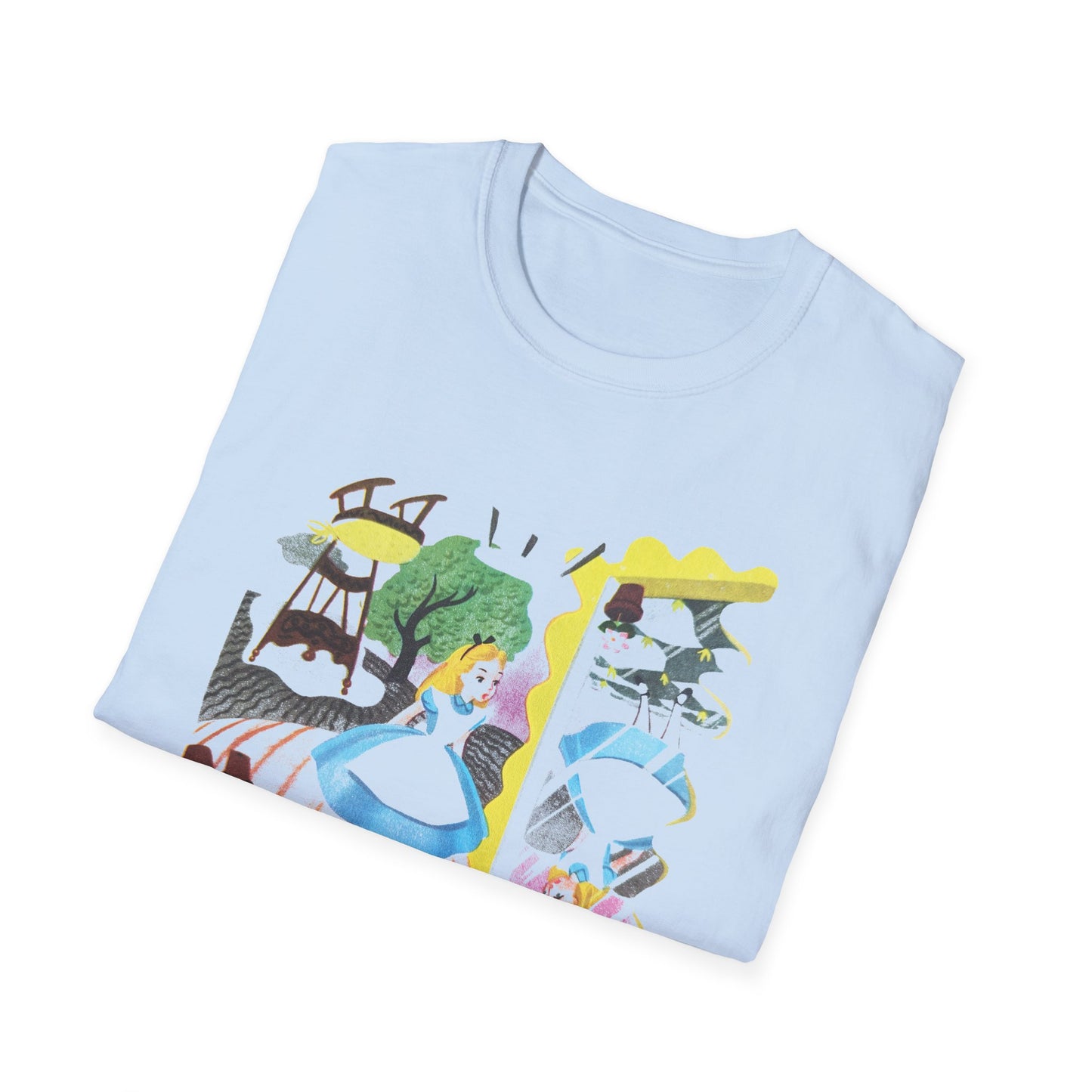 alice in wonderland alice through the looking glass upsidedown illustration tshirt