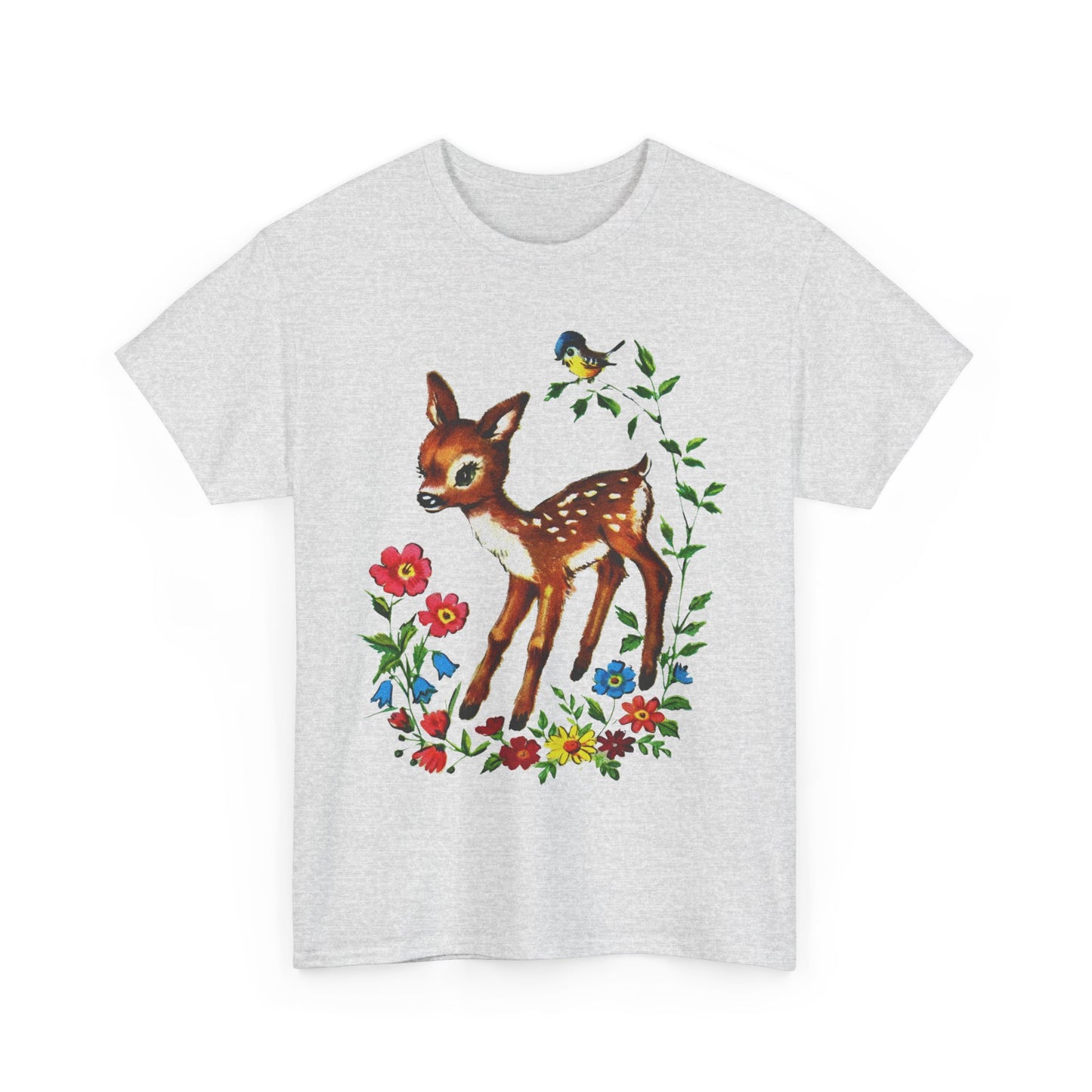 1960s cute baby deer postcard reproduction tshirt