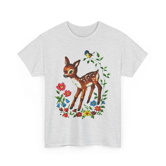 1960s cute baby deer postcard reproduction tshirt