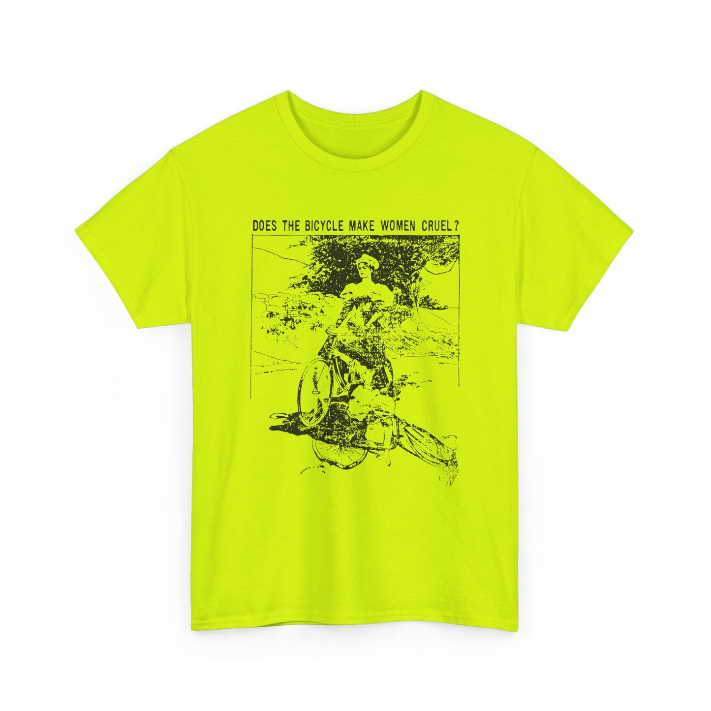 1897 cartoon does the bicycle make women cruel? reproduction tshirt
