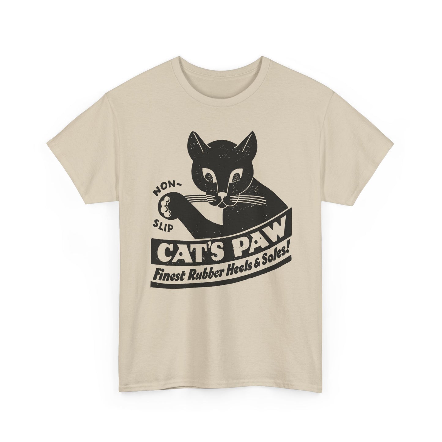 1940s cat's paw rubber heels and soles shoe company logo reproduction tshirt