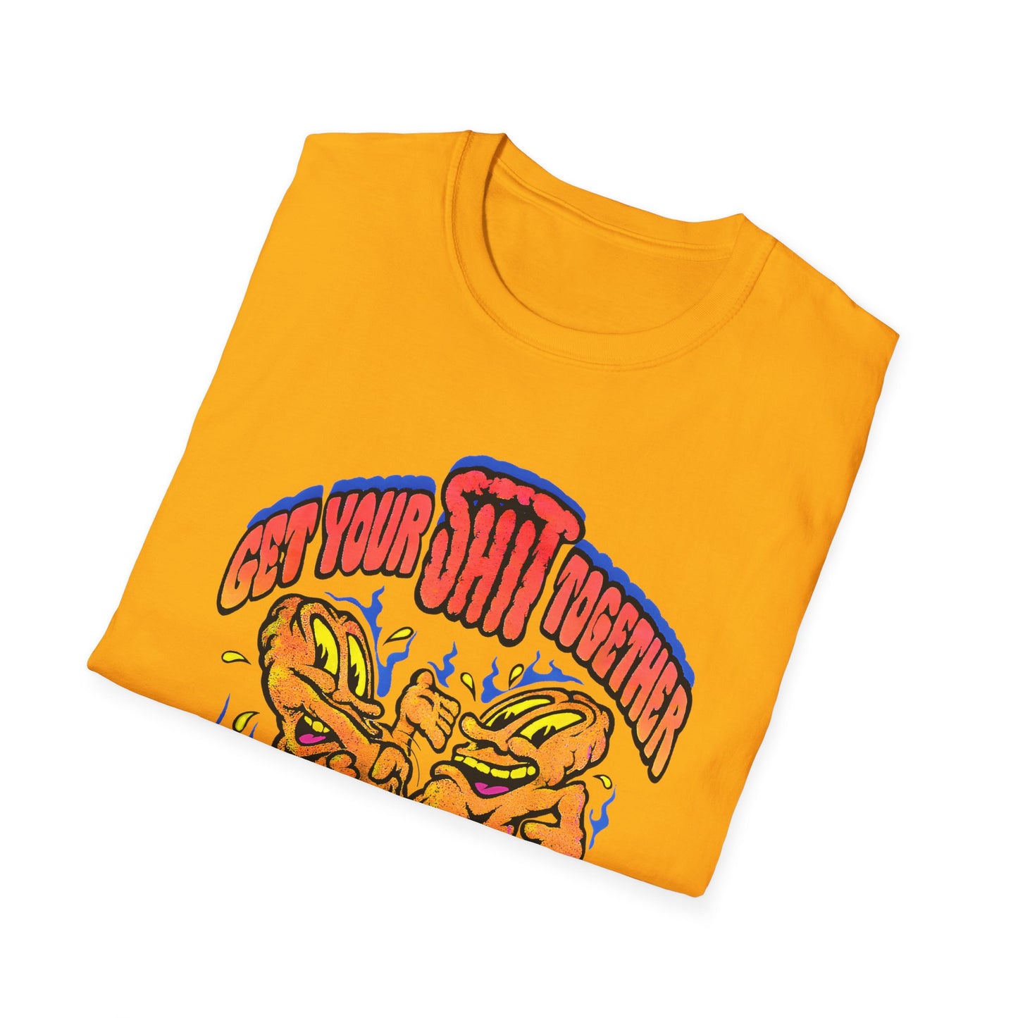 1970s graphic "get your shit together" two shits shaking hands tshirt