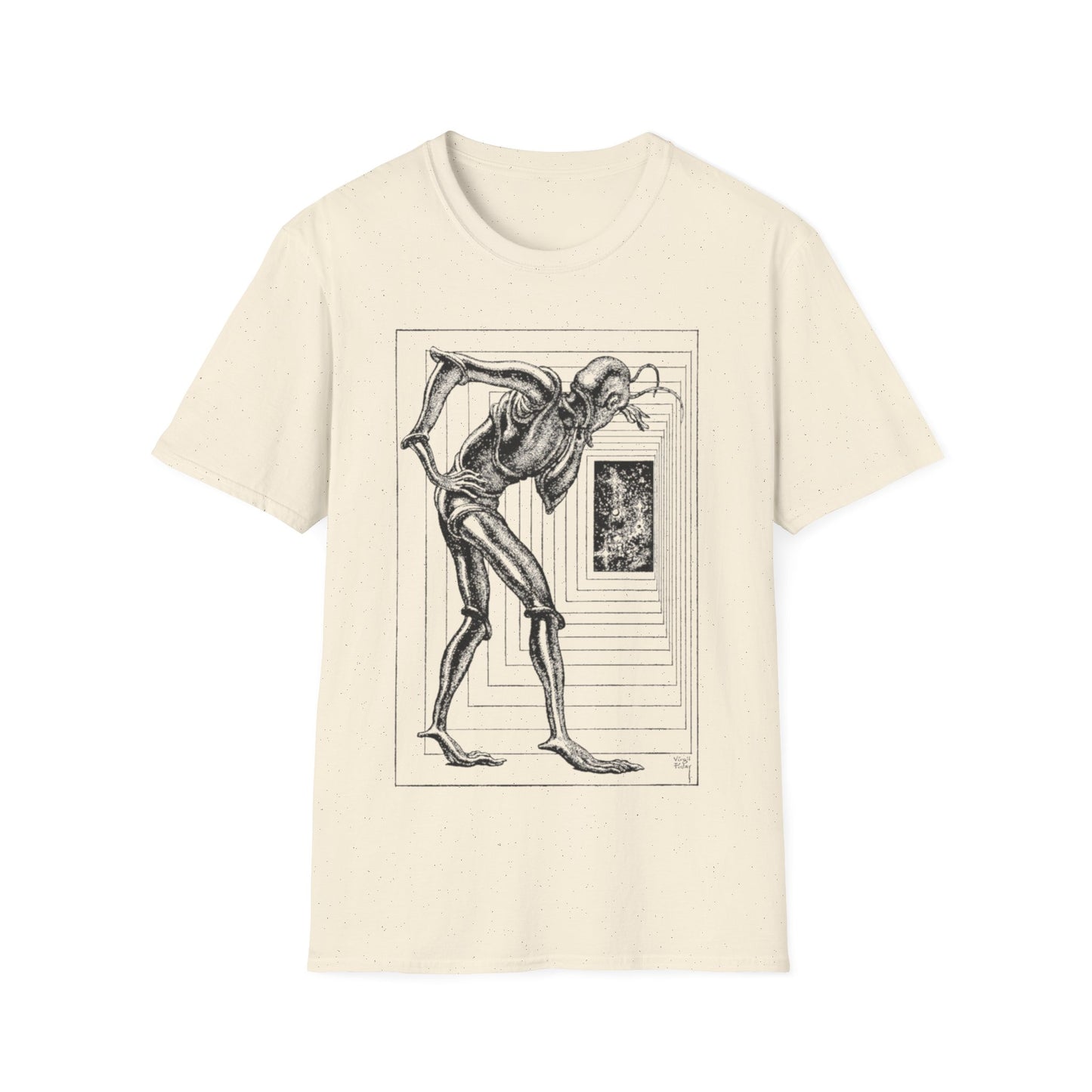 virgil finlay illustration alien looking through a doorway tshirt