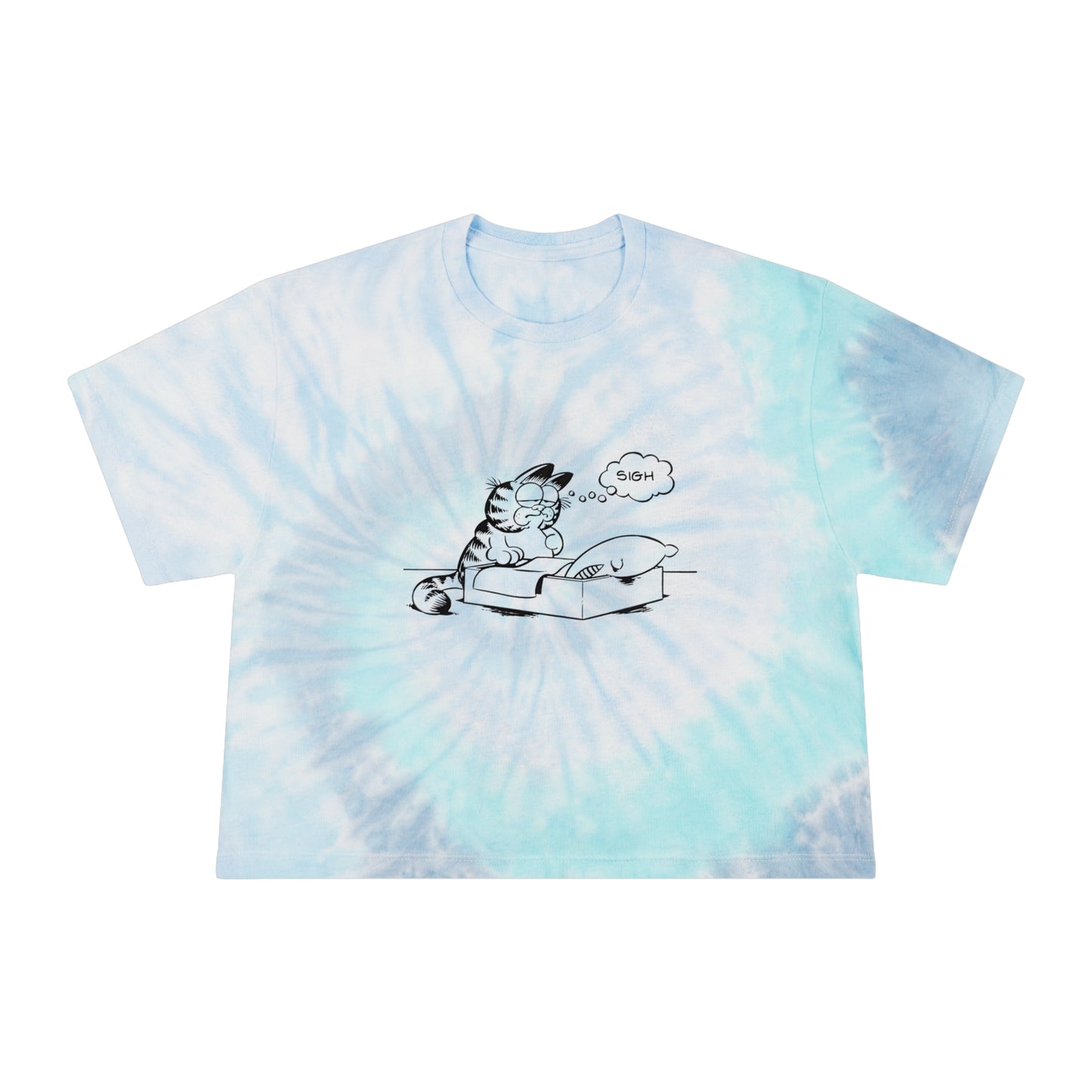 garf sighing, women's tie dye crop tee