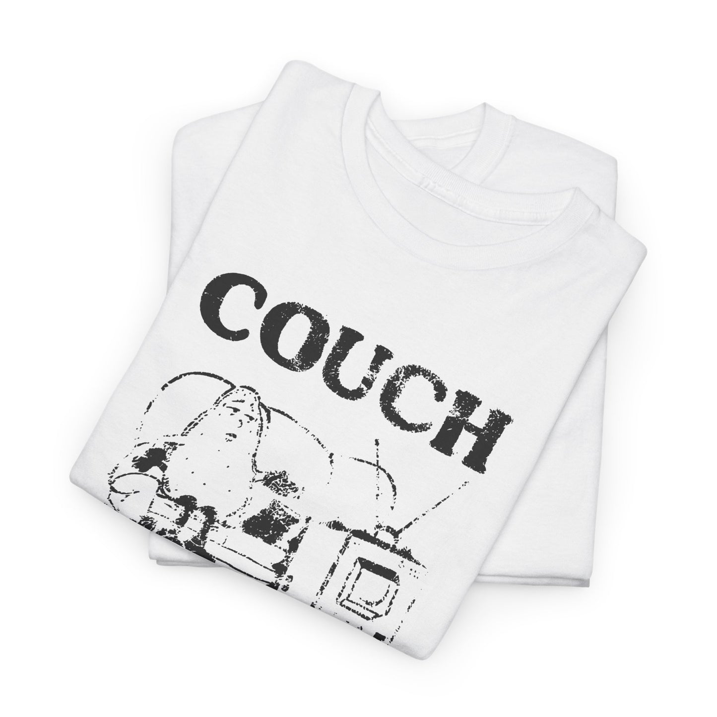 vintage couch potato reproduction in black graphic tshirt