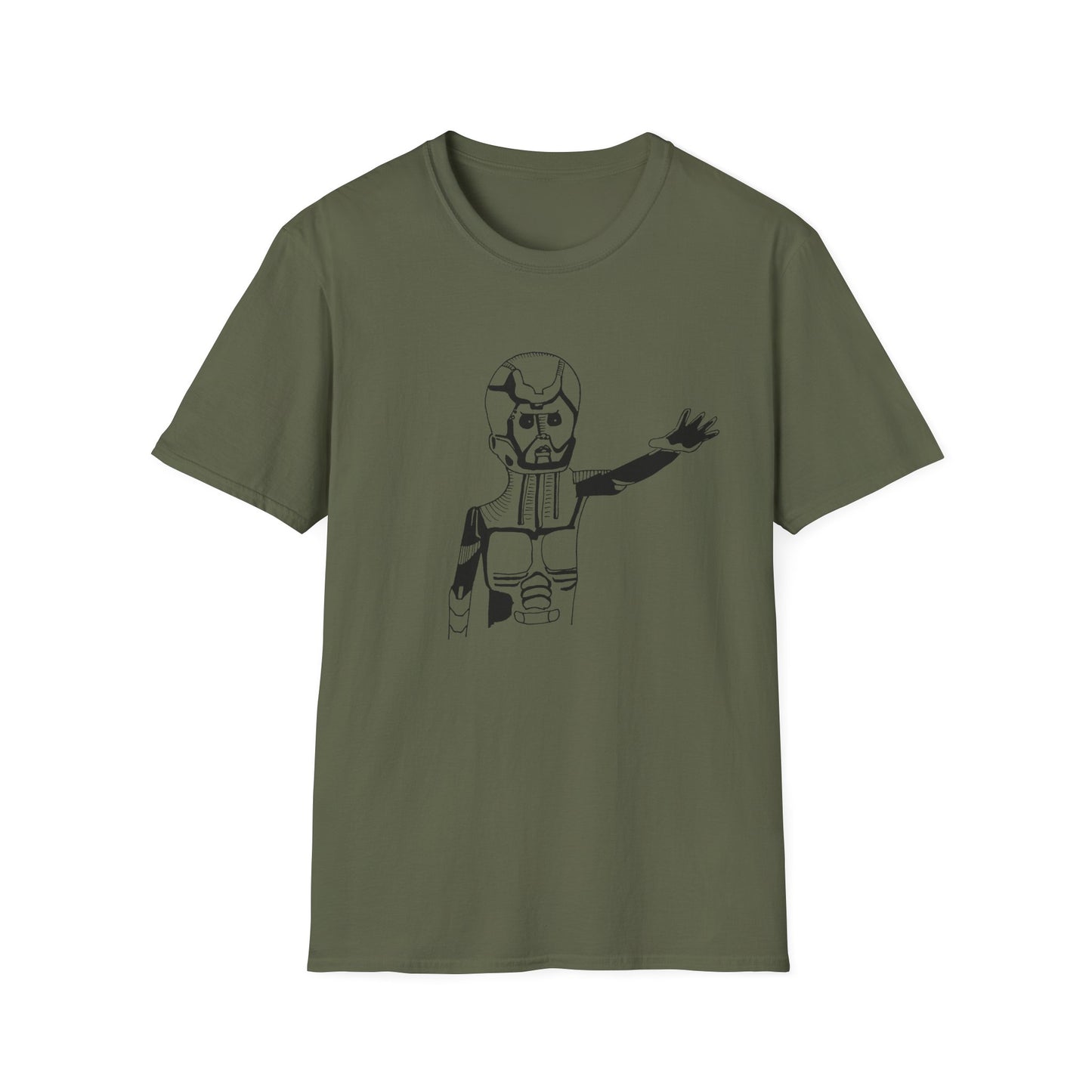 original drawing of astar the robot from planet danger canadian PSA no words tshirt