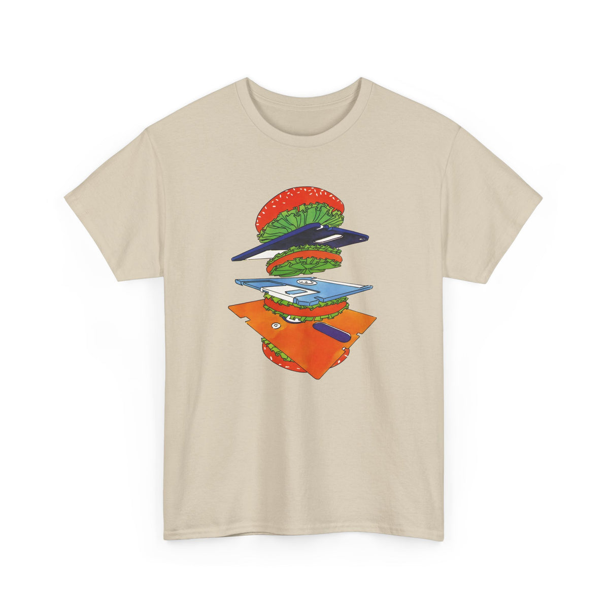 1989 uncredited art from micro mag floppy disc burger tshirt