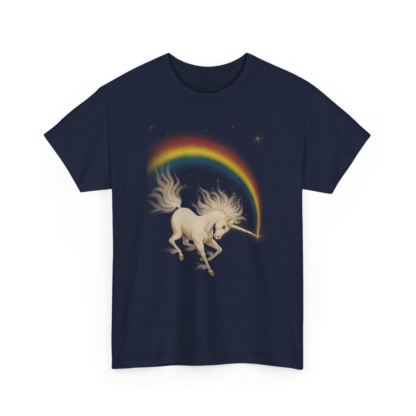 1978 vintage fantasy art by k chin we have to believe in rainbows unicorn reproduction tshirt