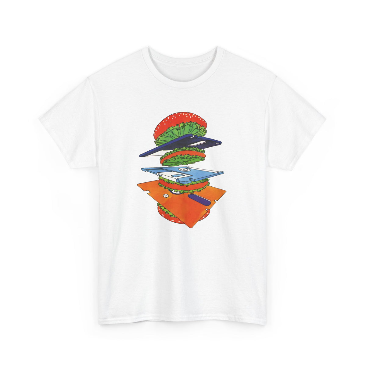 1989 uncredited art from micro mag floppy disc burger tshirt