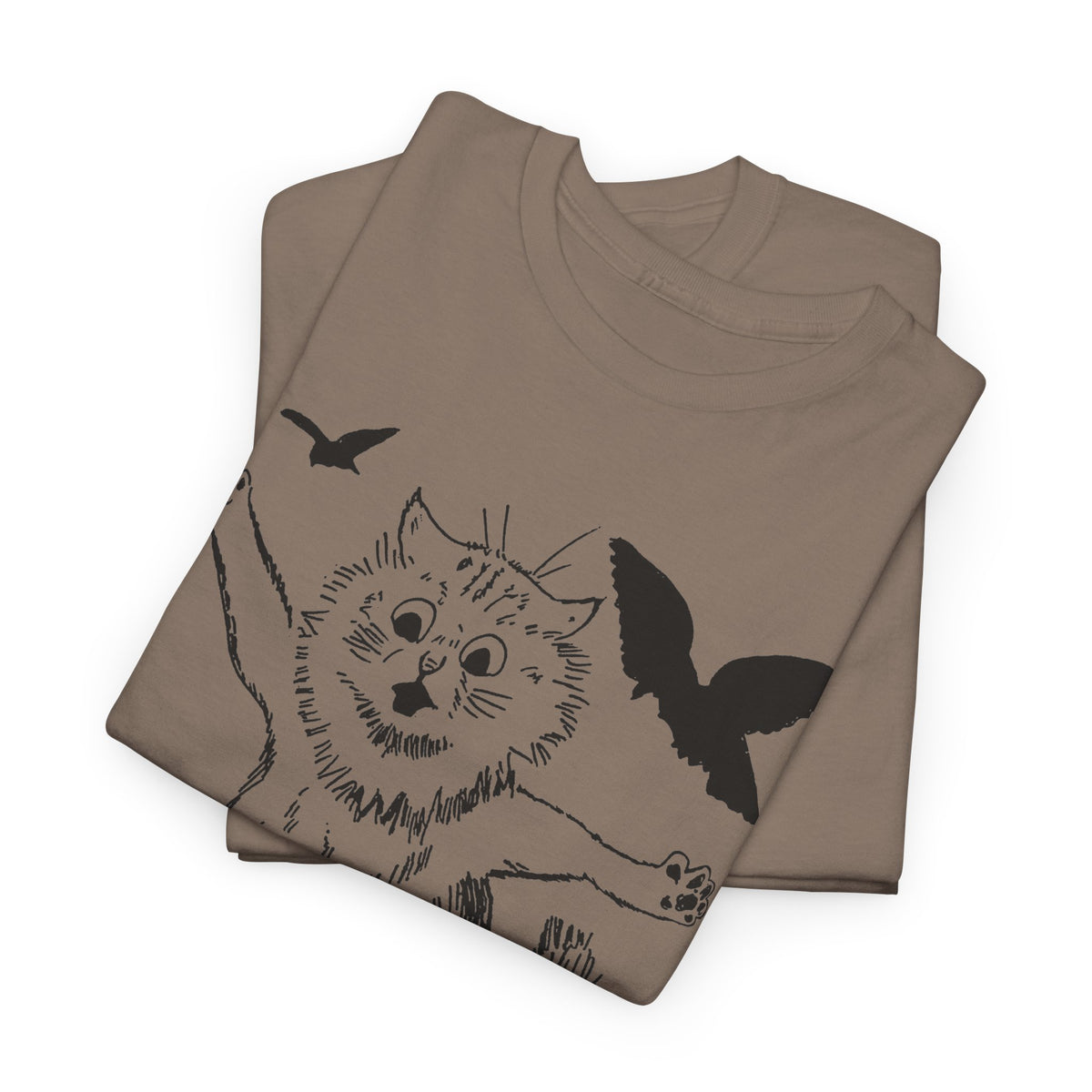 louis wain scared cat sketch running from birds tshirt