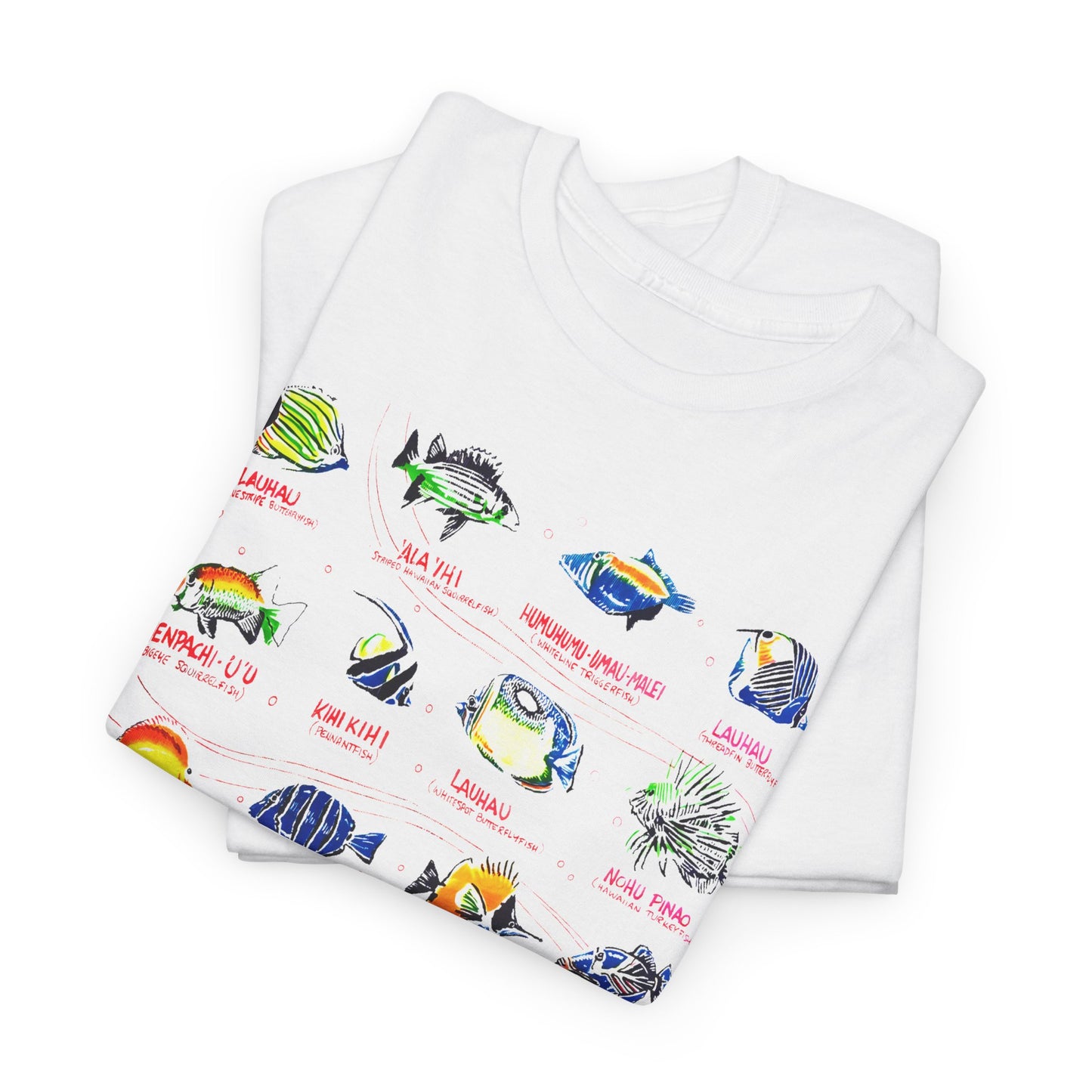 vintage hawaiian fishes reproduction with fish names tshirt