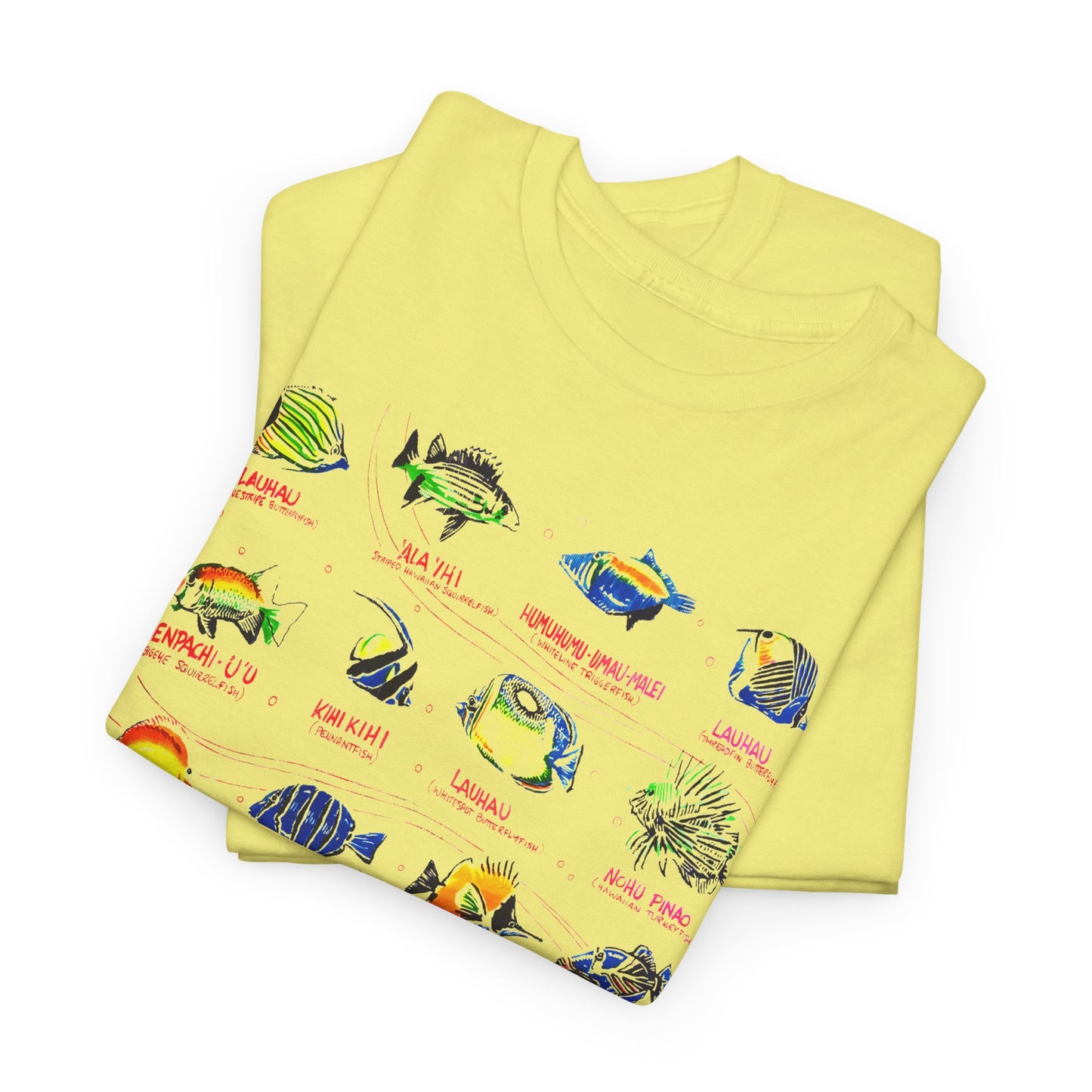vintage hawaiian fishes reproduction with fish names tshirt