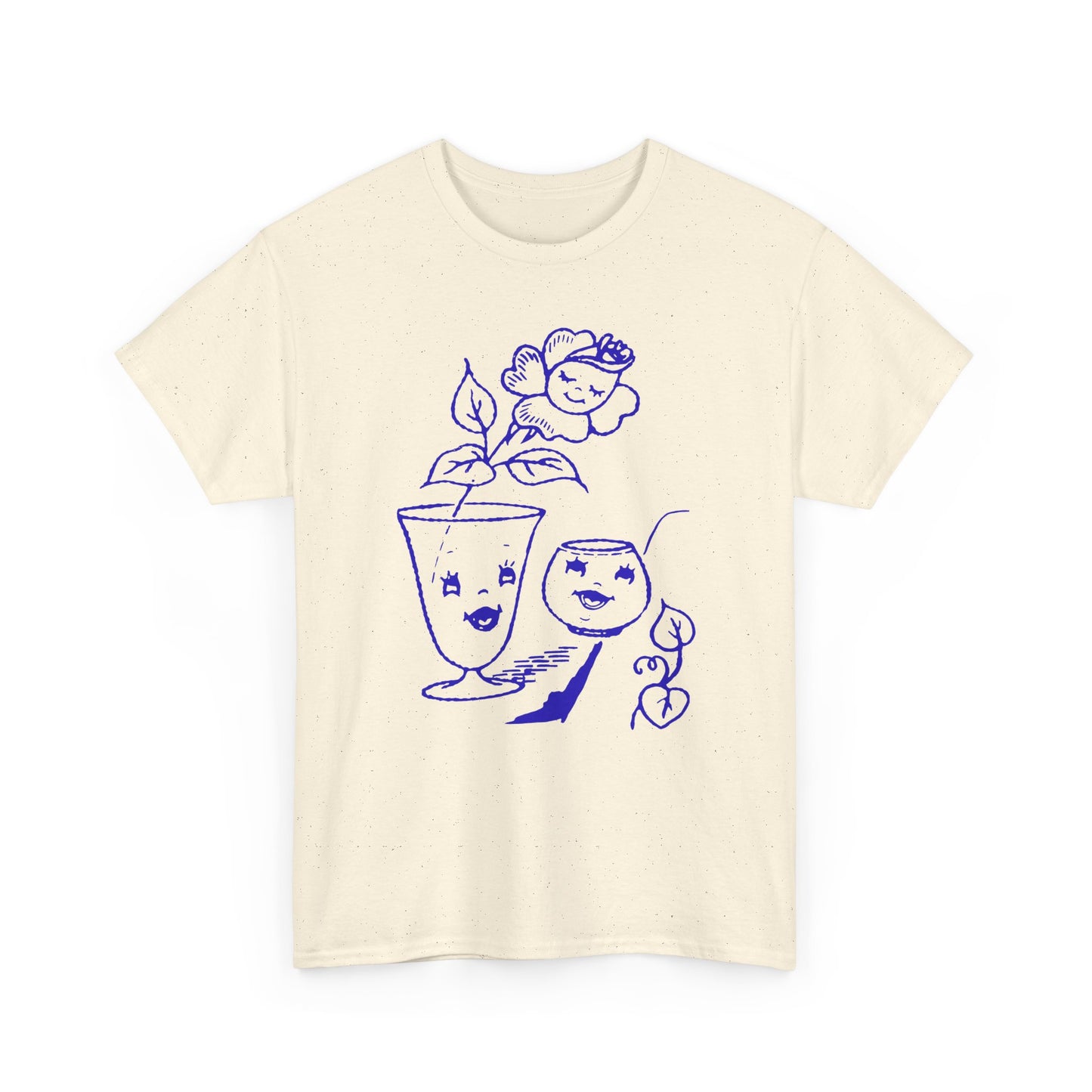 vintage happy flower and flower pots graphic reproduction tshirt