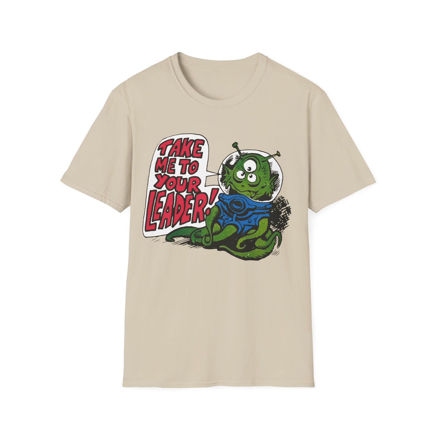 1970s "take me to your leader" alien cartoon character reproduction tshirt