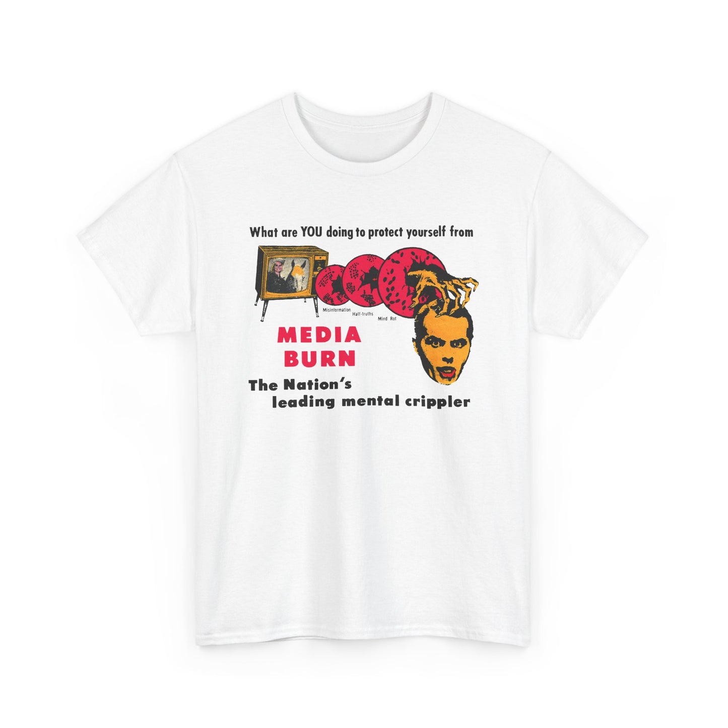 media burn the nation's leading mental crippler 1960s comix graphic tshirt