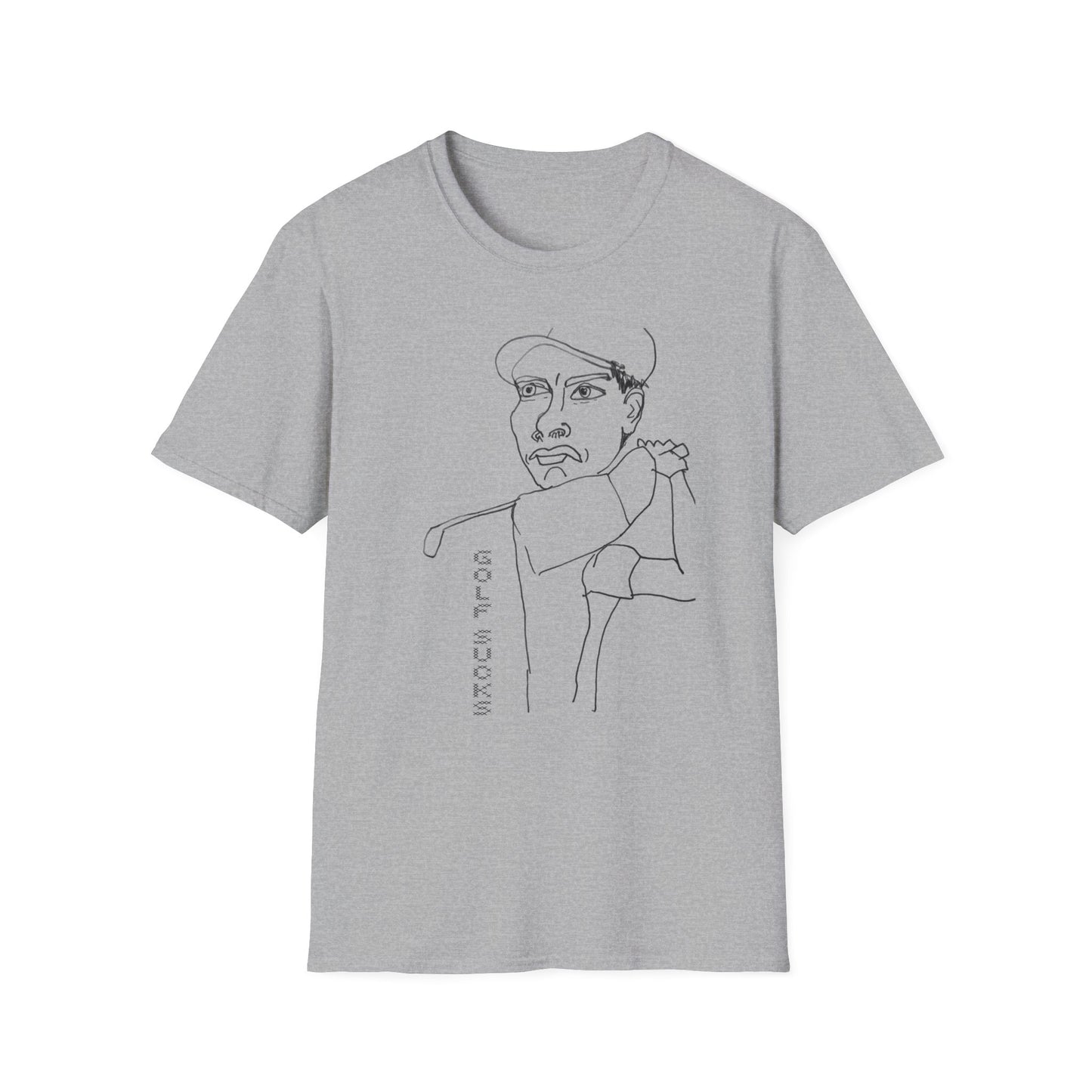 original drawing of a golfing man tshirt reads "golf sucks" maybe it does maybe it doesn't