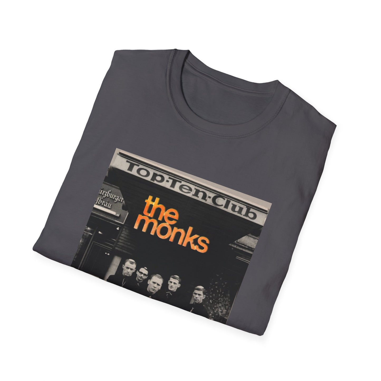 1960s experimental rock n roll band the monks in front of the top ten club tshirt