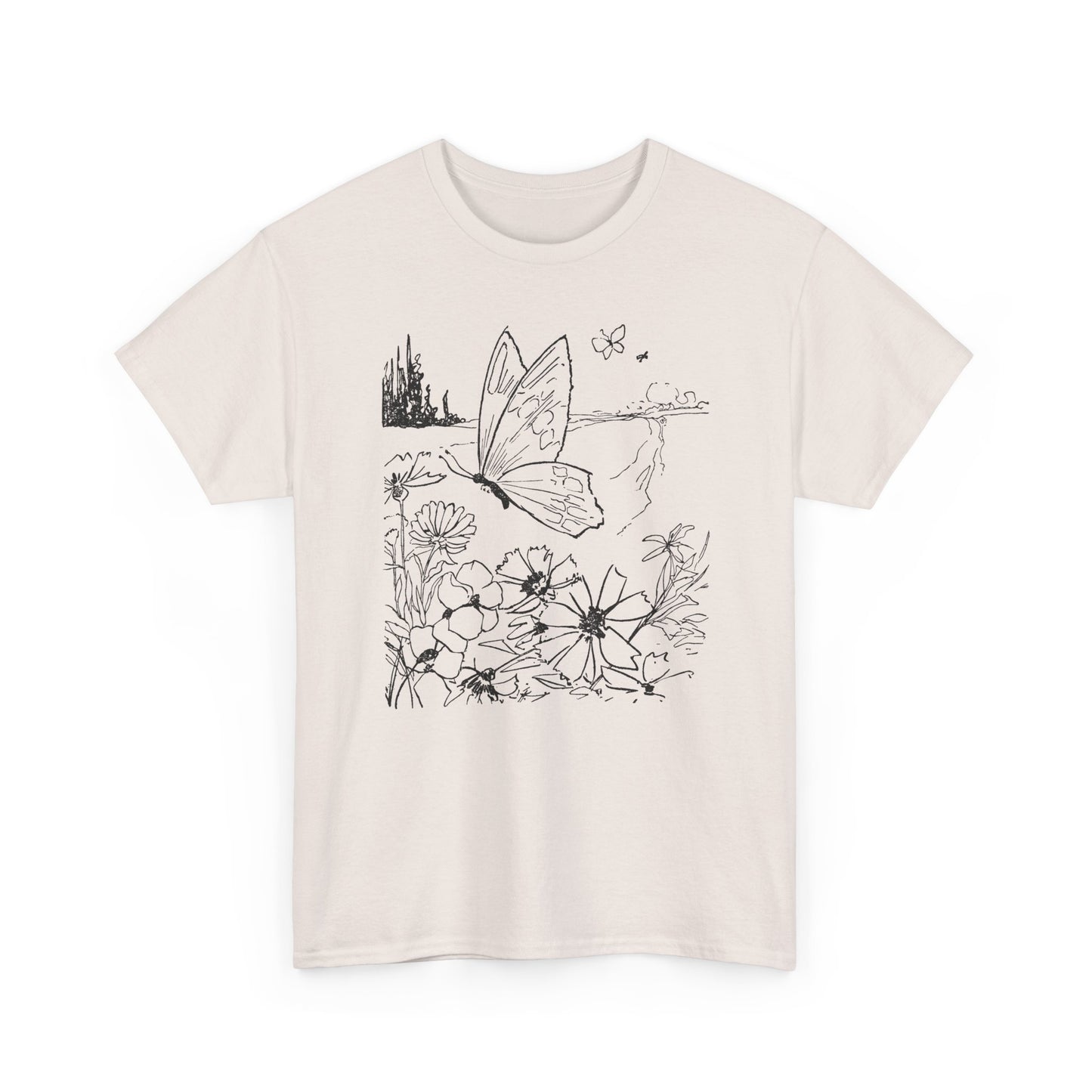 vintage butterfly and flower illustration reproduction tshirt