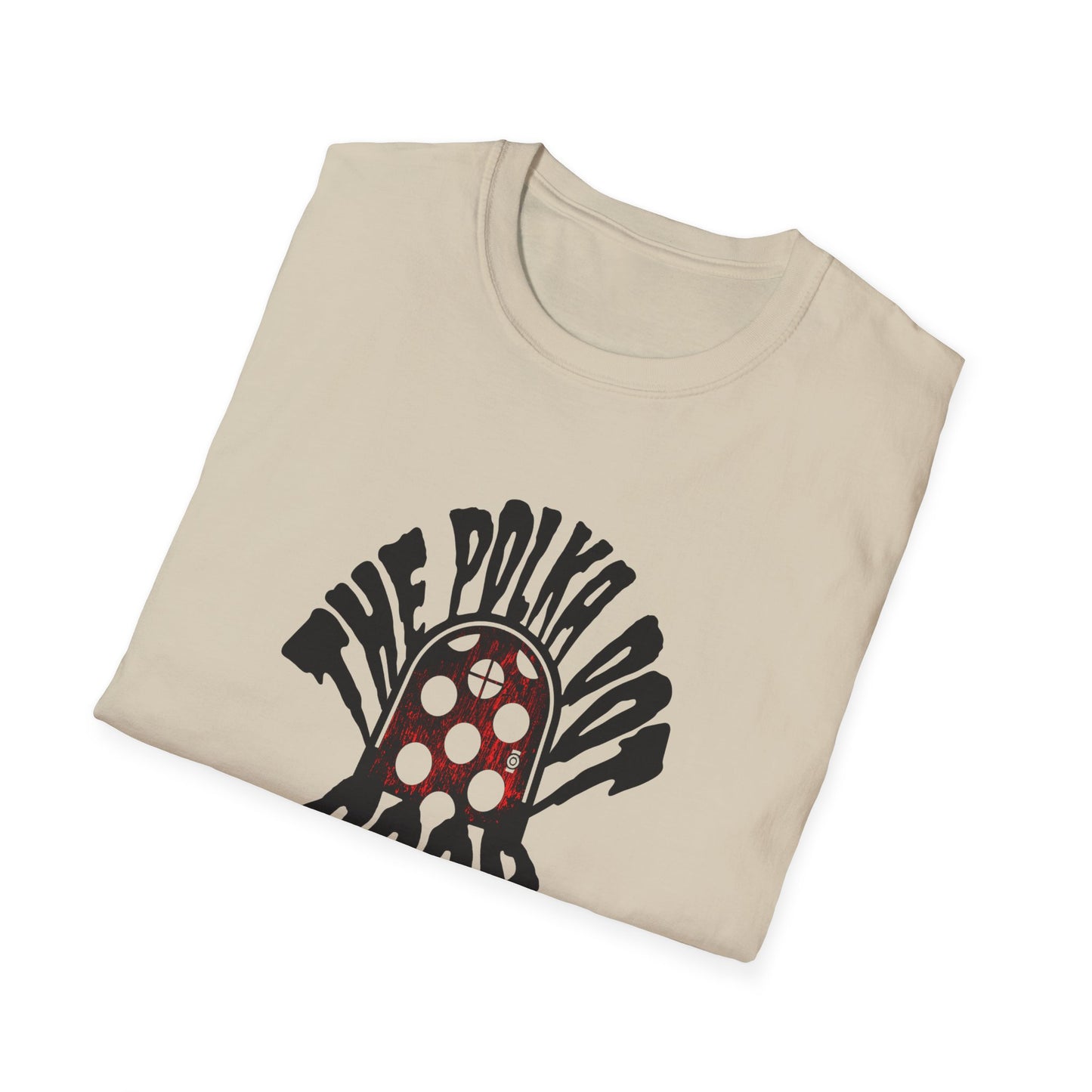 the polka dot door in black creepster font tshirt