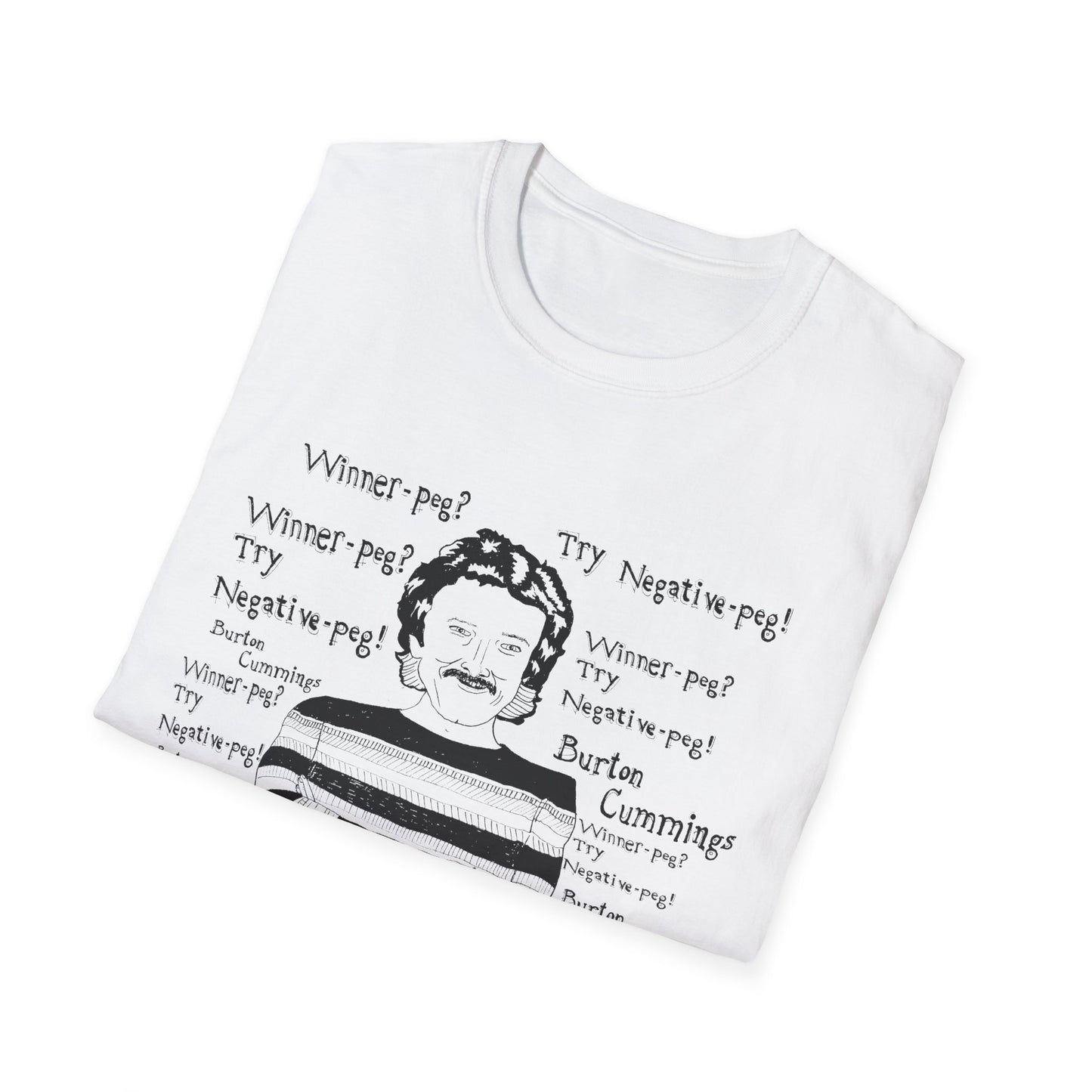 original fan art drawing of burton cummings talking about winnpeg tshirt