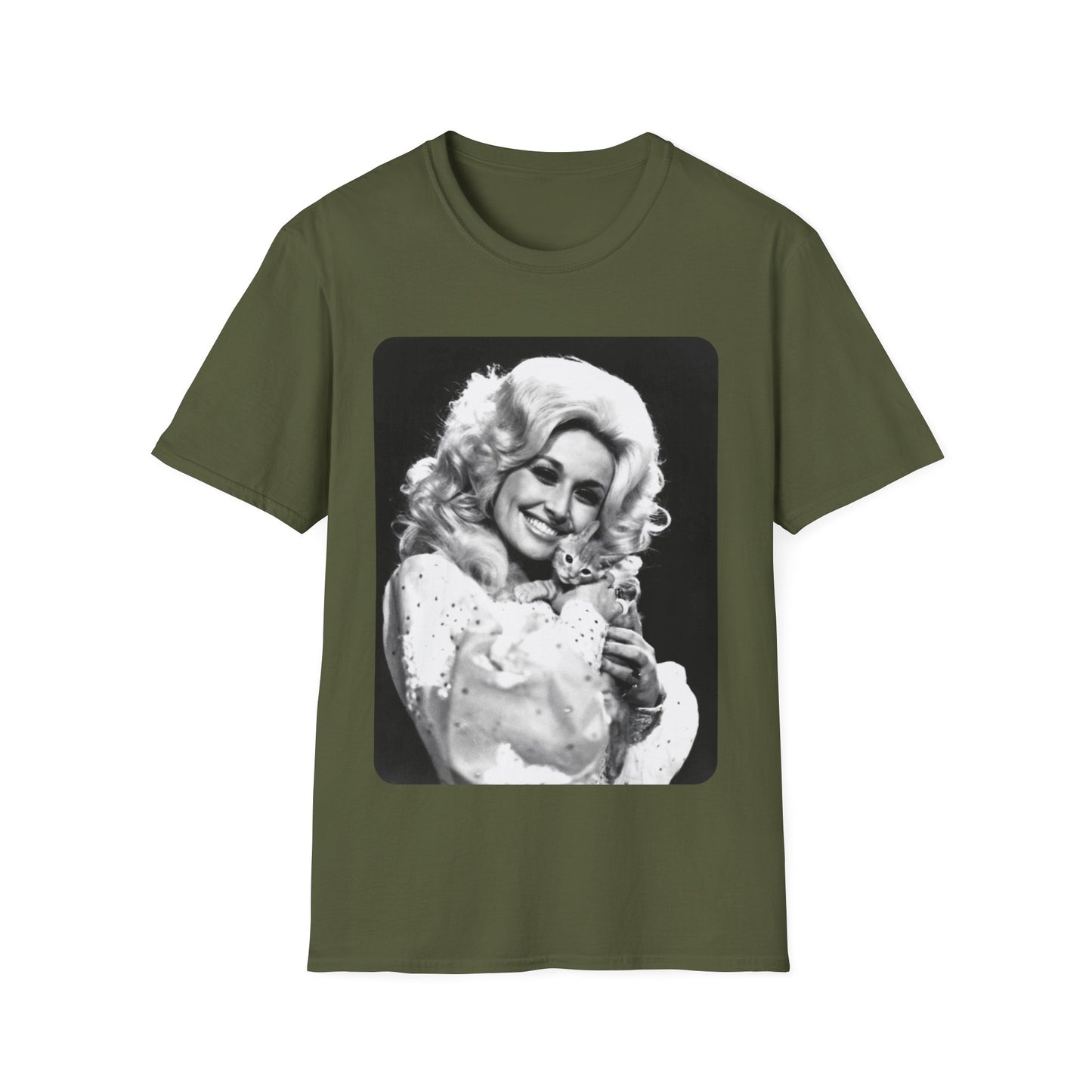 dolly parton and a kitten tshirt