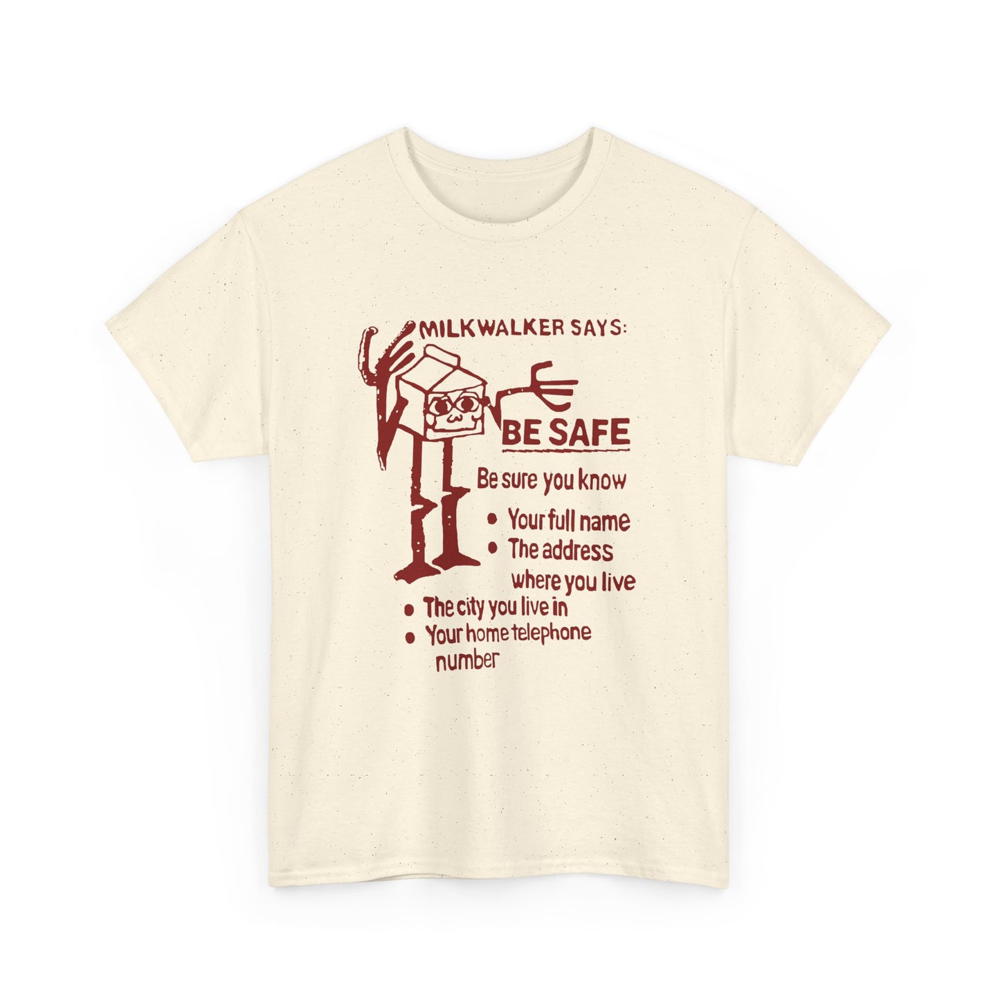 mid 80s darigold anthropomorphic milk carton safety message reproduction tshirt