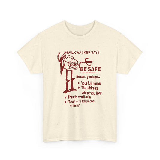 mid 80s darigold anthropomorphic milk carton safety message reproduction tshirt