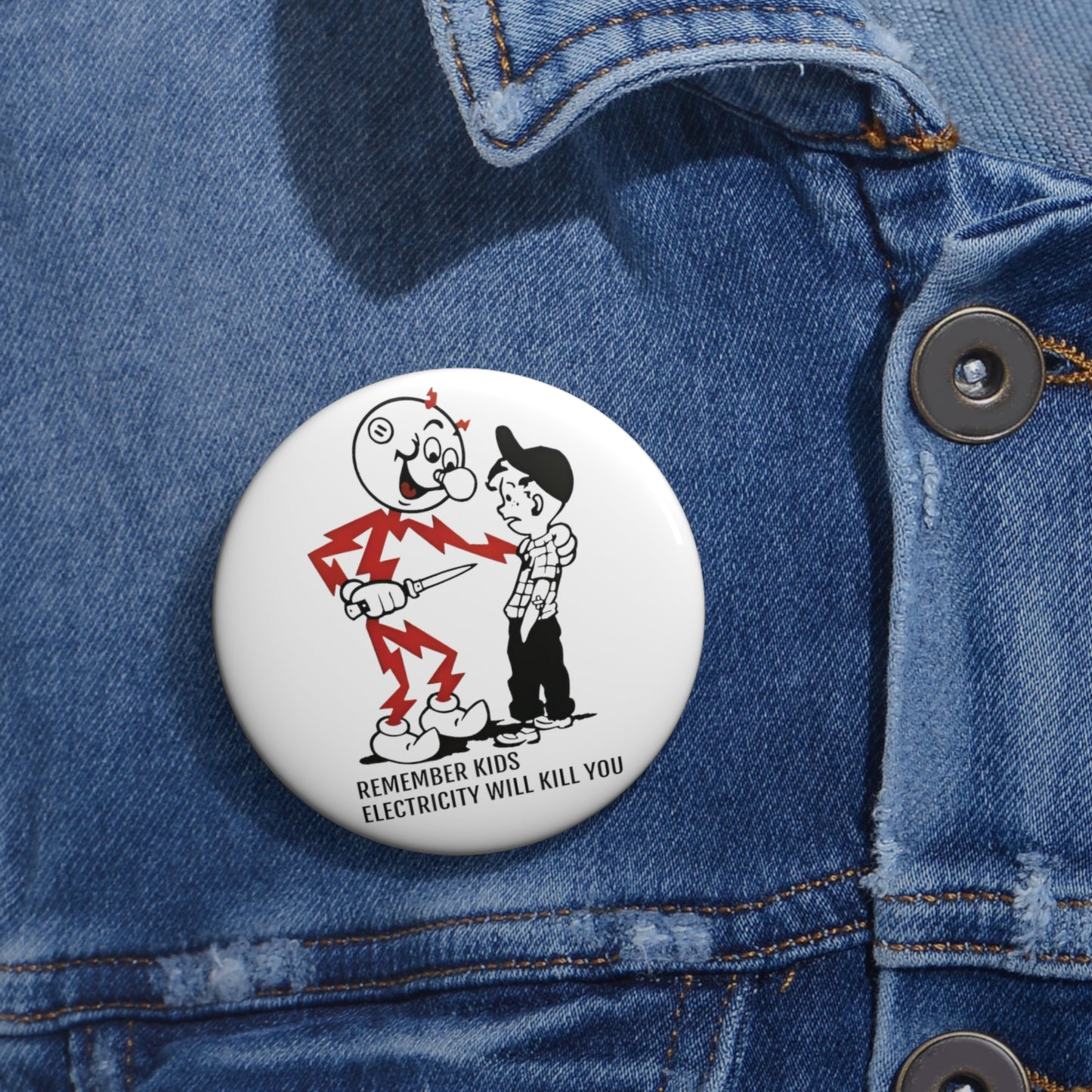 reddy kilowatt remember kids electricity will kill you vintage logo reproduction pin buttons