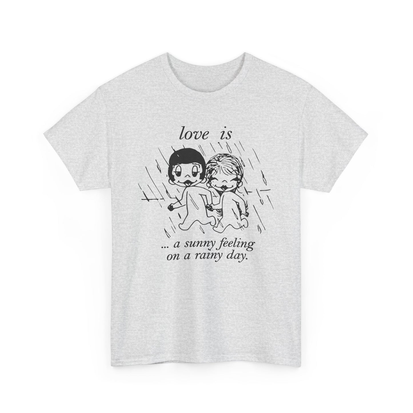 1970 graphic love is a sunny feeling on a rainy day tshirt