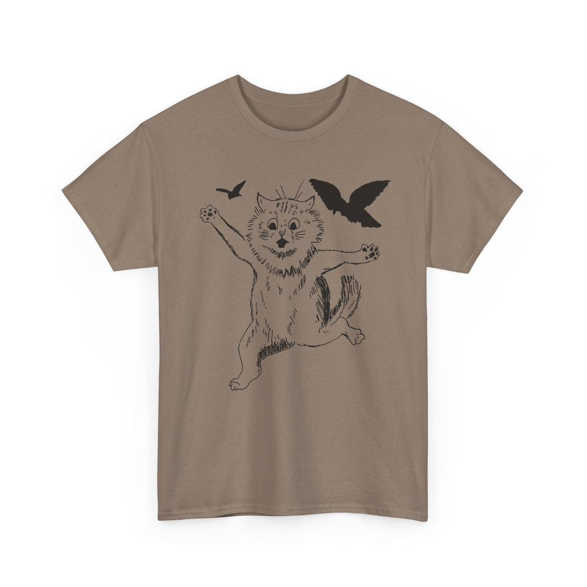 louis wain scared cat sketch running from birds tshirt