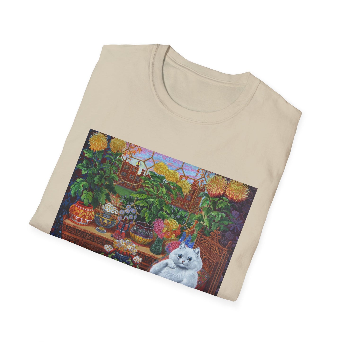 louis wain thinking cat with flowers tshirt