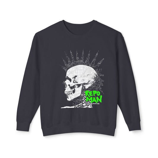 repo man skull punk white and green 100% cotton sweatshirt