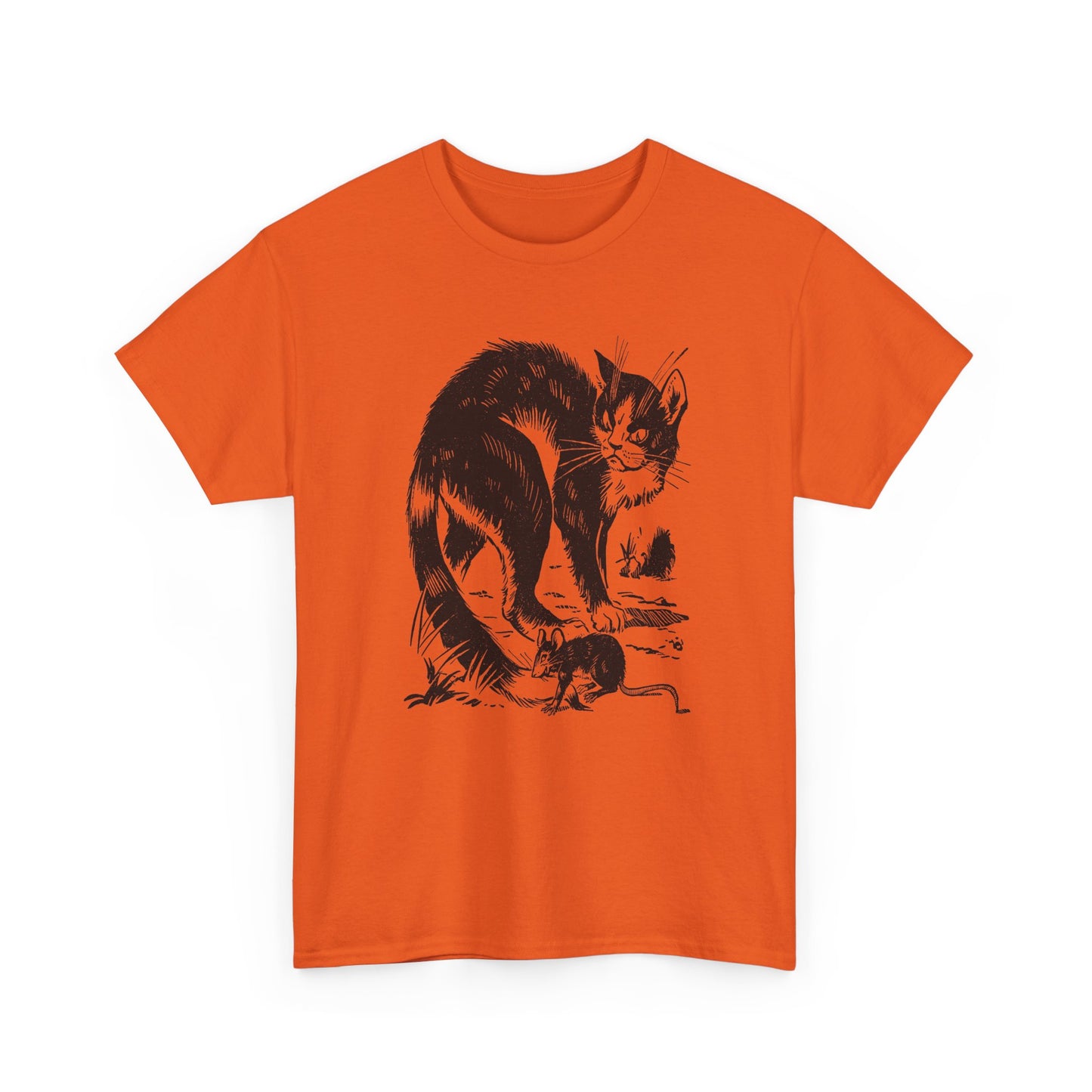 vintage french children's book illustration of angry cat and happy mouse reproduction tshirt