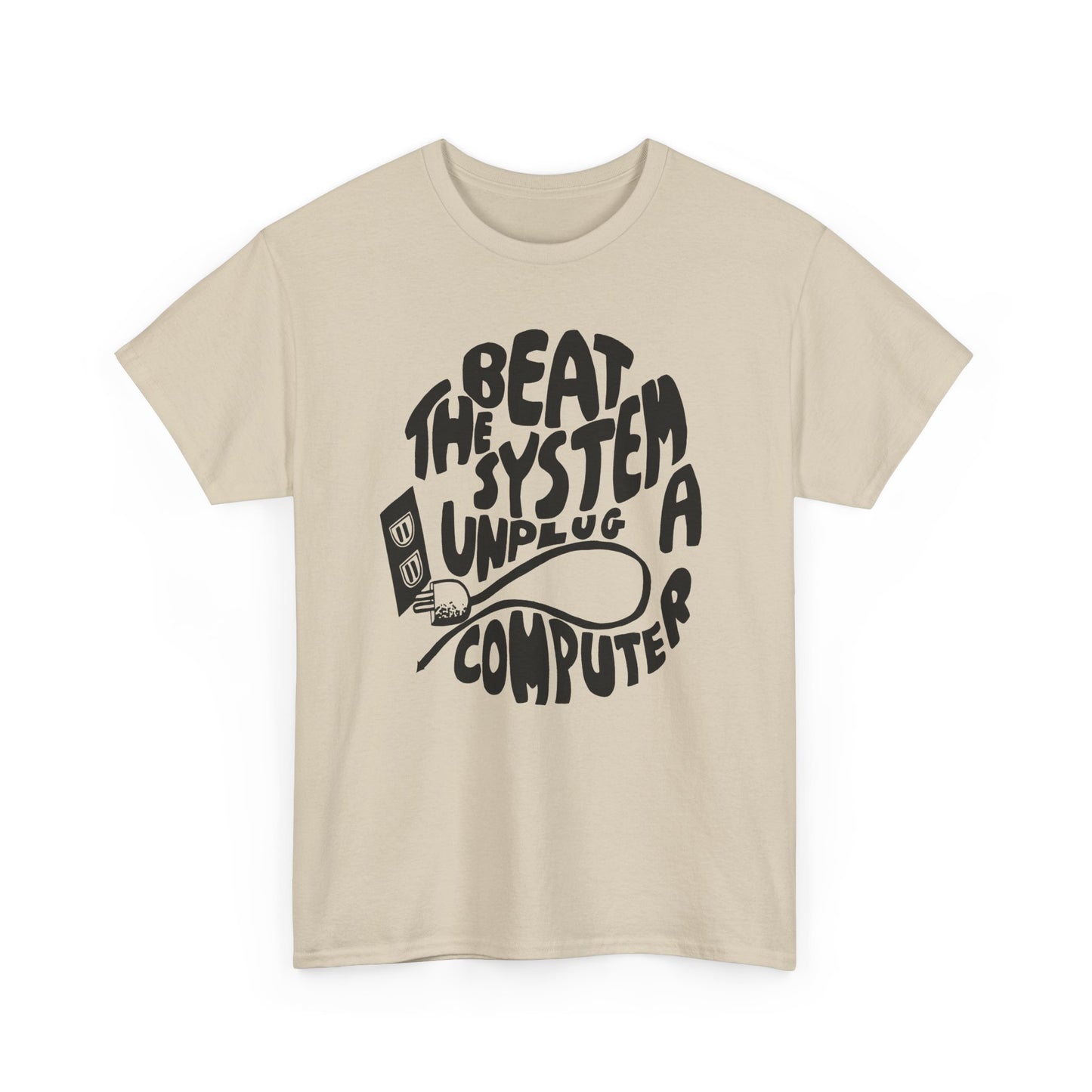 1970s beat the system unplug a computer reproduction tshirt