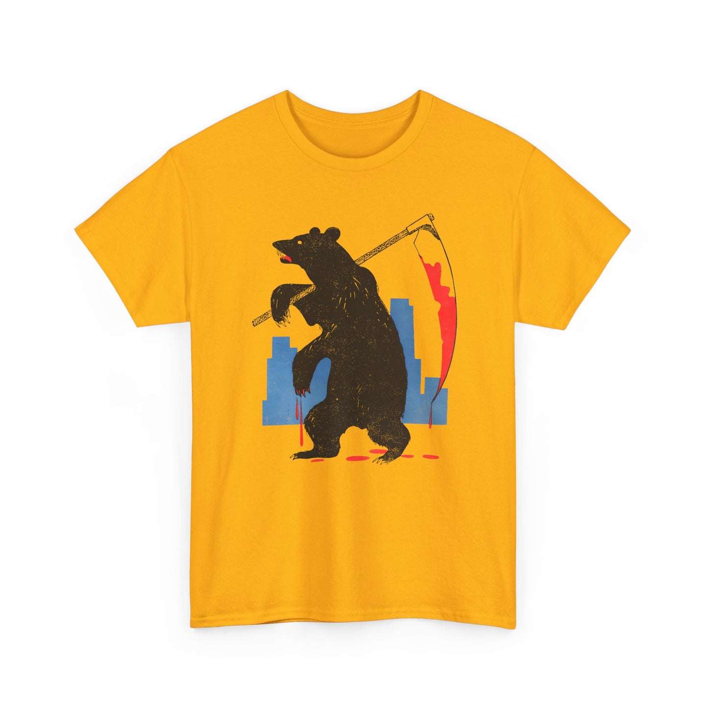 mid century manolo prieto bear with scythe book cover tshirt