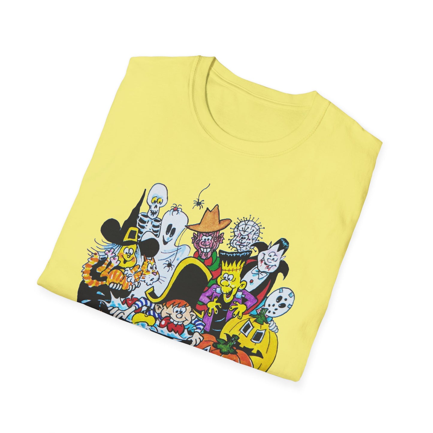 adorable cartoon witches, skeletons, jasons, freddys, and pumpkins halloween tshirt