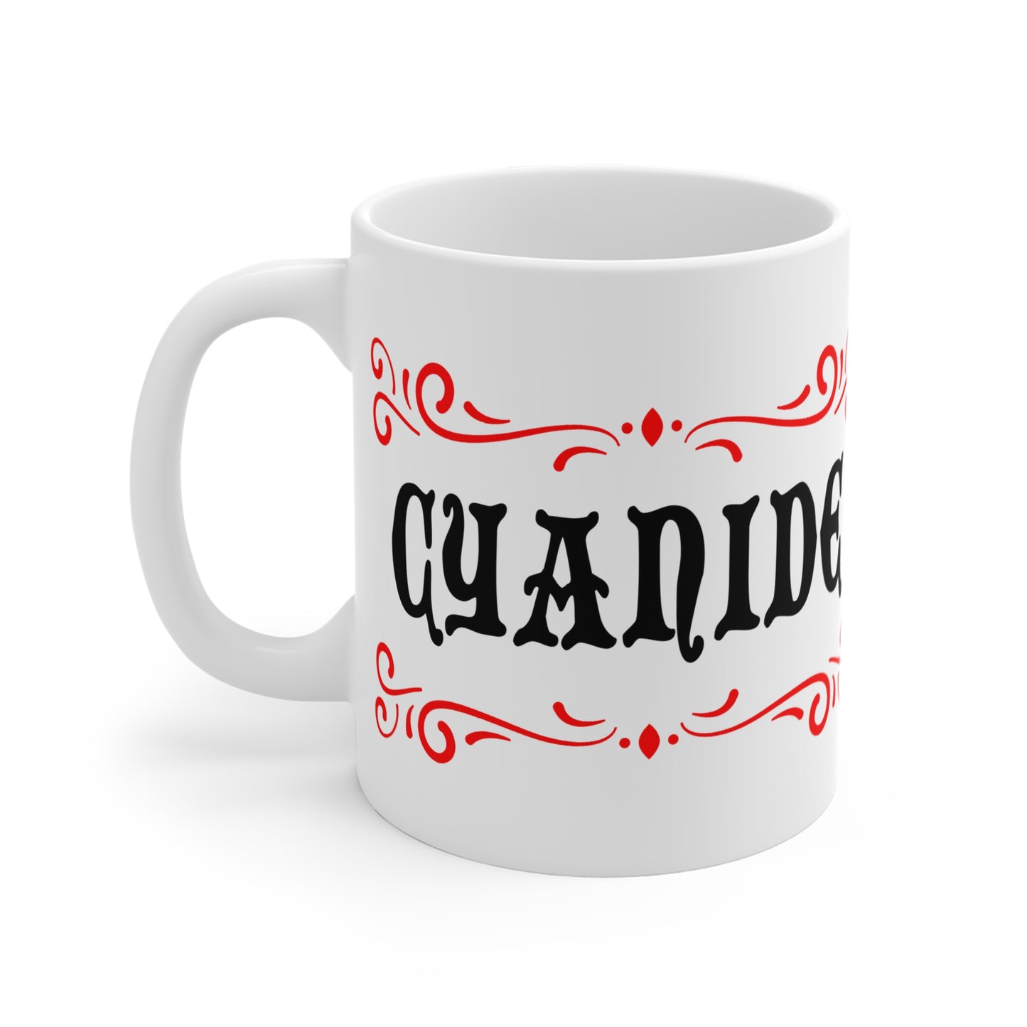 vintage inspired tongue in cheek cyanide drug mug