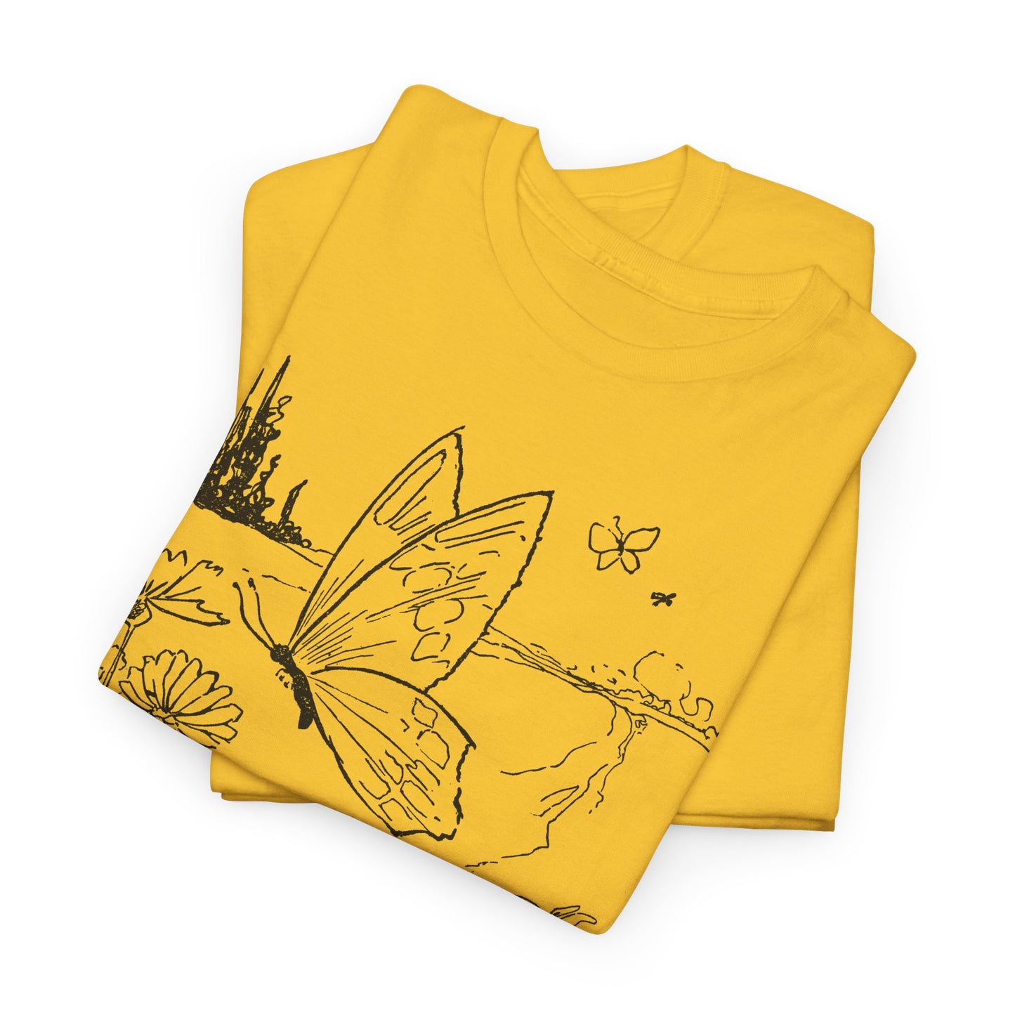 vintage butterfly and flower illustration reproduction tshirt