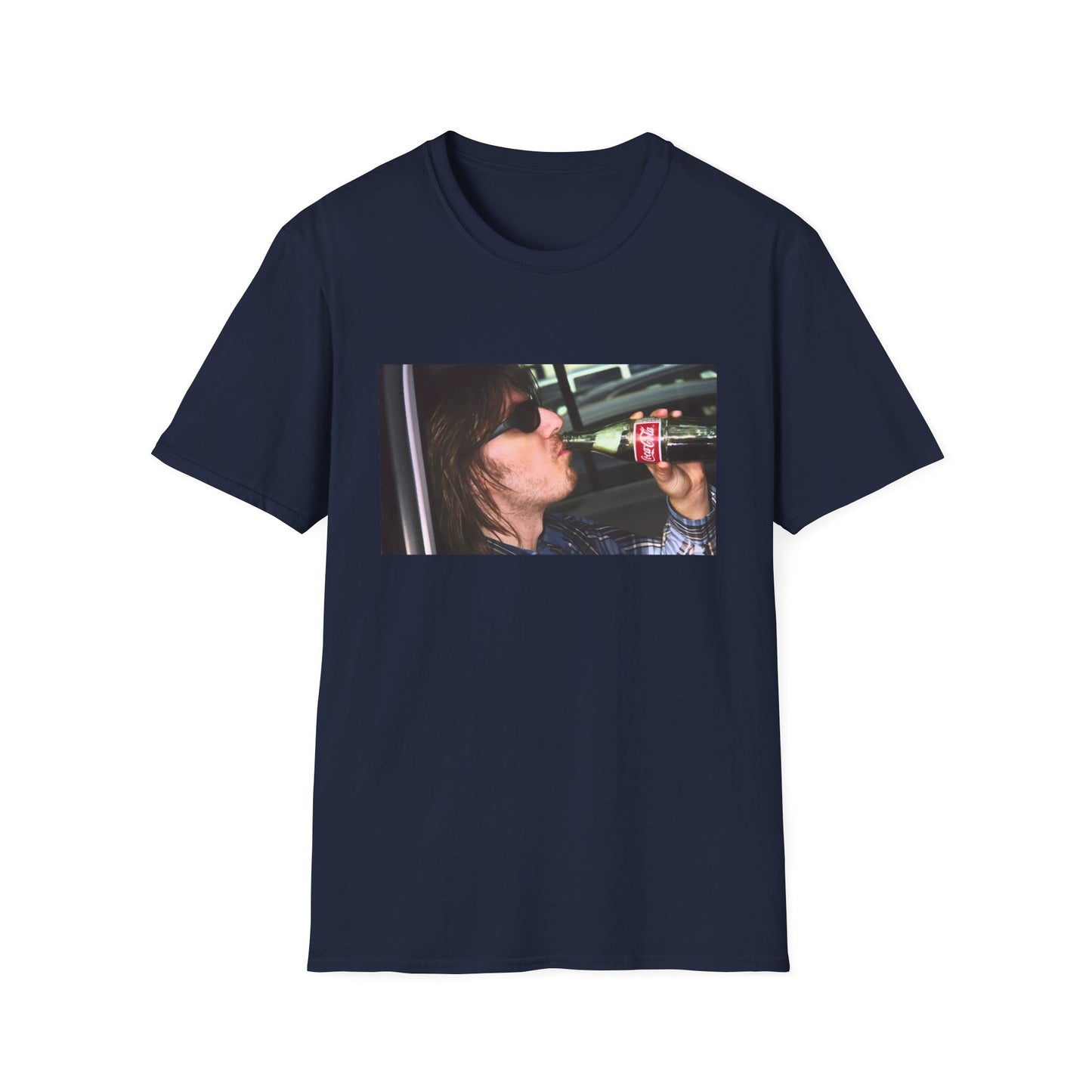 mitch hedberg drinking a soda photo tshirt, unisex softstyle