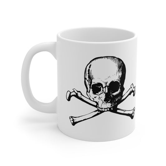 vintage inspired tongue in cheek skull and bones drug mug