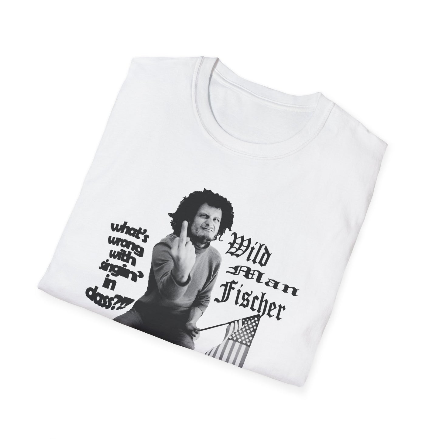wild man fischer middle finger in black tshirt