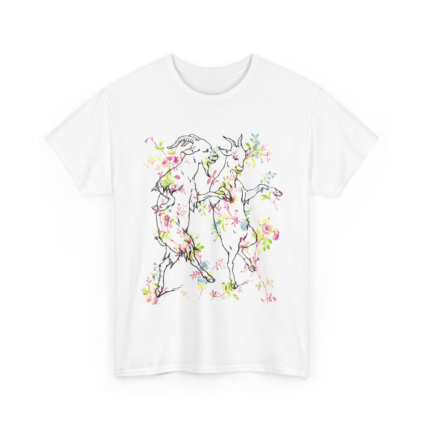 1898 dancing goats children's drawing merged with vintage wallpaper tshirt