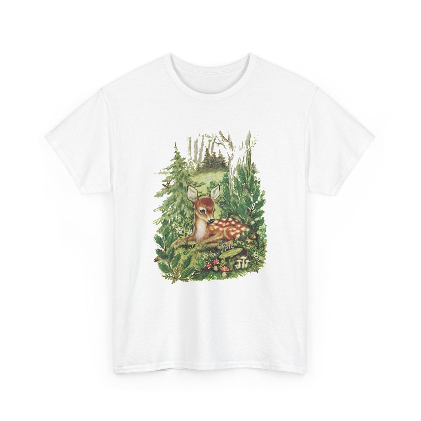 1947 cute deer in the forest illustration by adele werber for the book animal babies reproduction tshirt