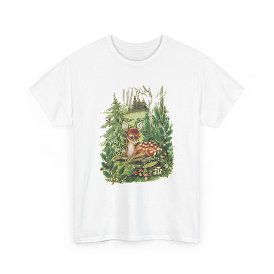 1947 cute deer in the forest illustration by adele werber for the book animal babies reproduction tshirt