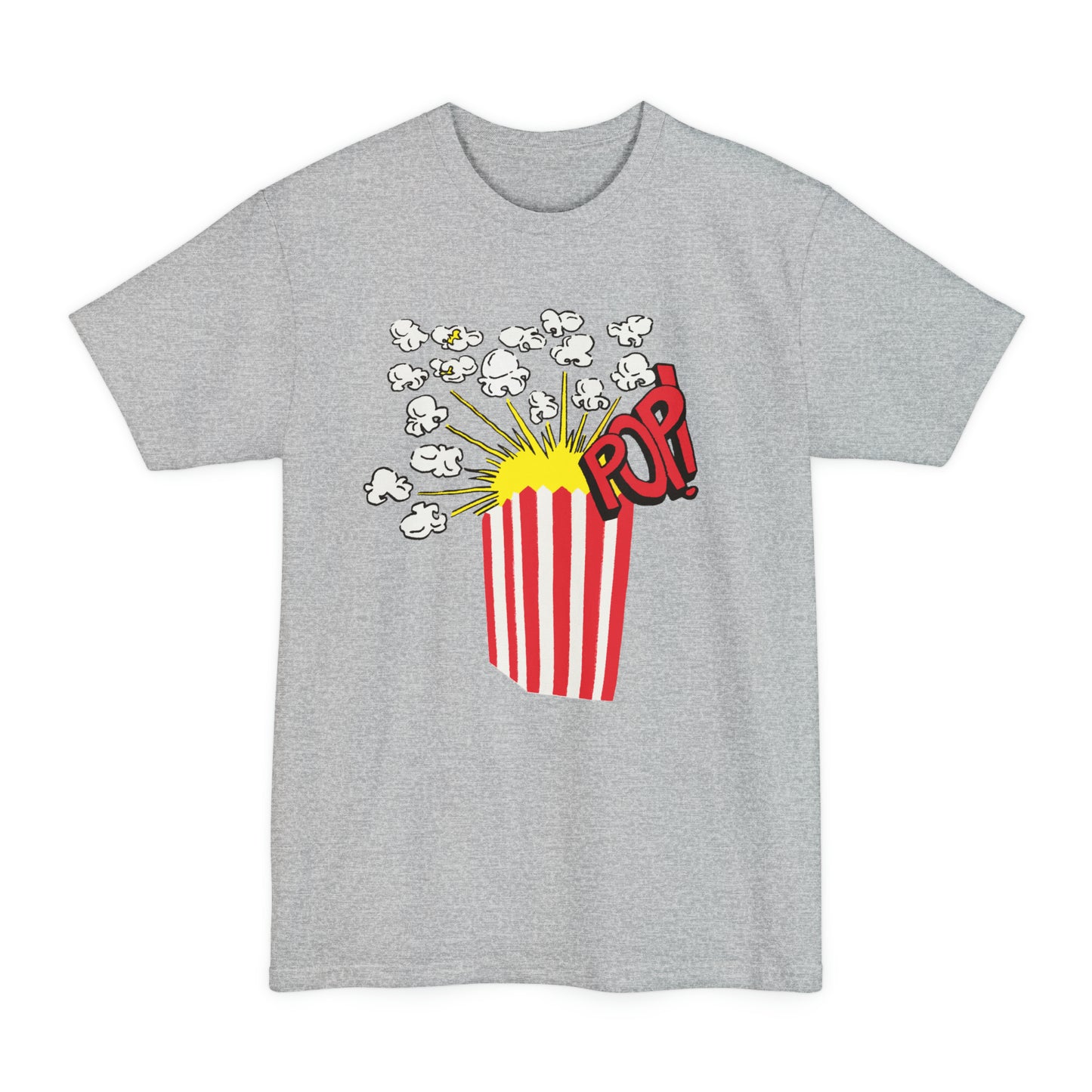 oversized vintage 1980s popcorn image on a new unisex tall beefy tshirt