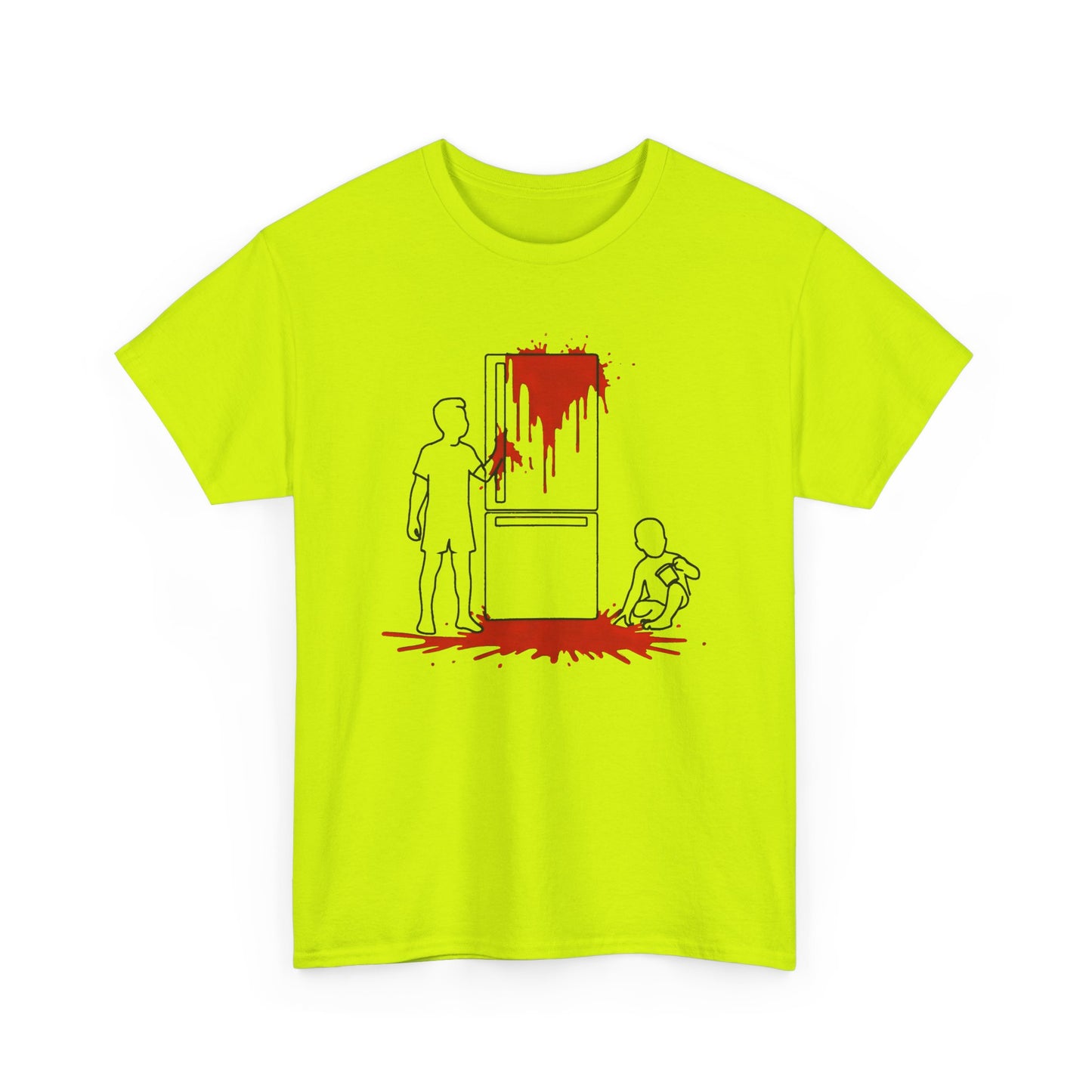 weird kitchen scene with ketchup on a fridge tshirt