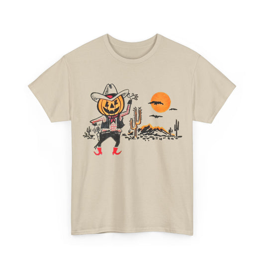 vintage trick or treat bag cowboy pumpkin graphic reproduction tshirt