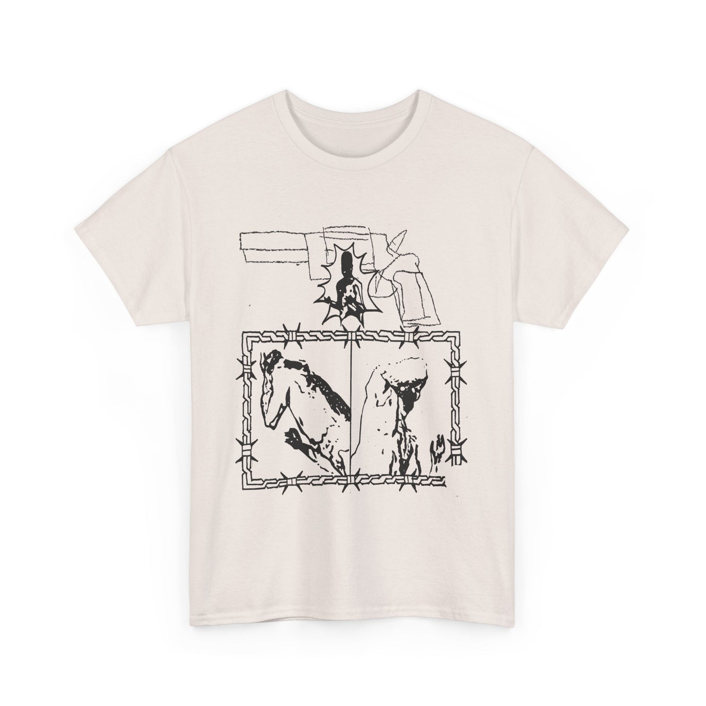 unknown gun and sheep illustration reproduction tshirt