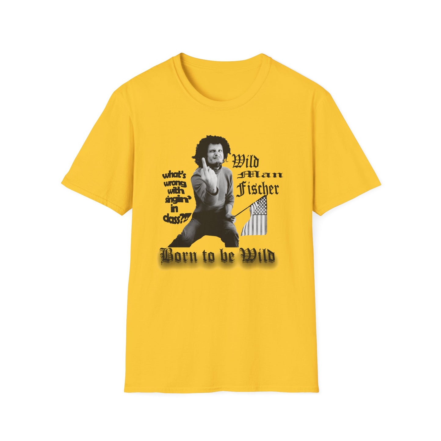 wild man fischer middle finger in black tshirt