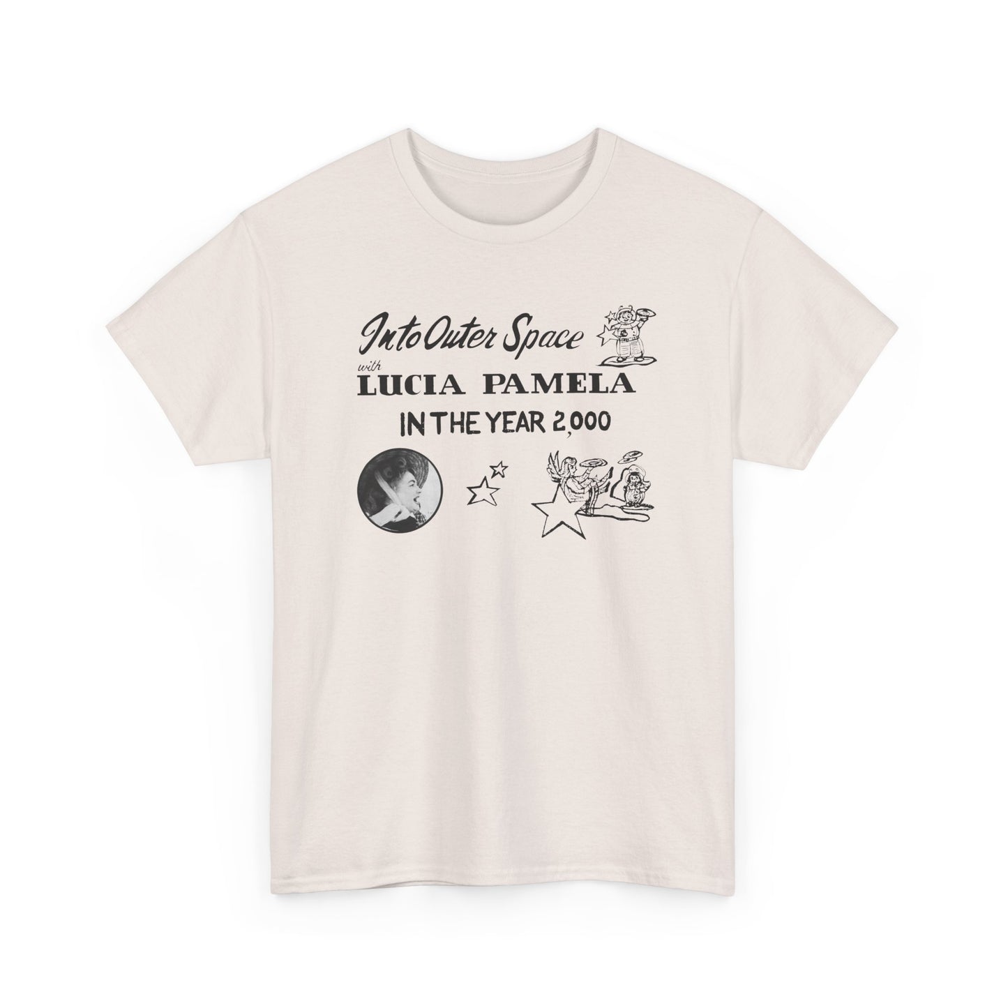 into outer space with lucia pamela in the year 2000 coloring book cover tshirt